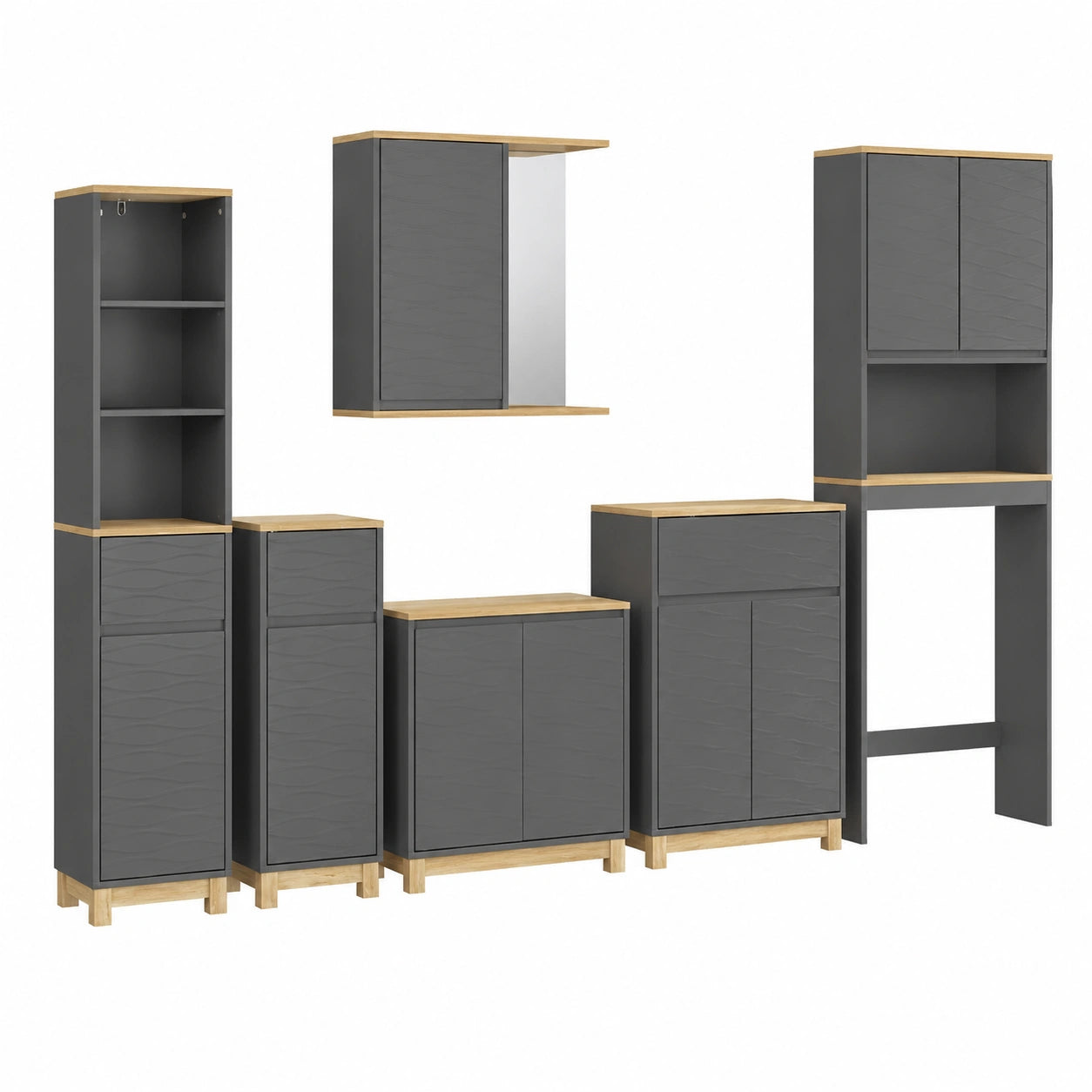 Ensemble de meubles de salle de bain, en chêne, coloris anthracite, 6 pièces, pour la salle de bain