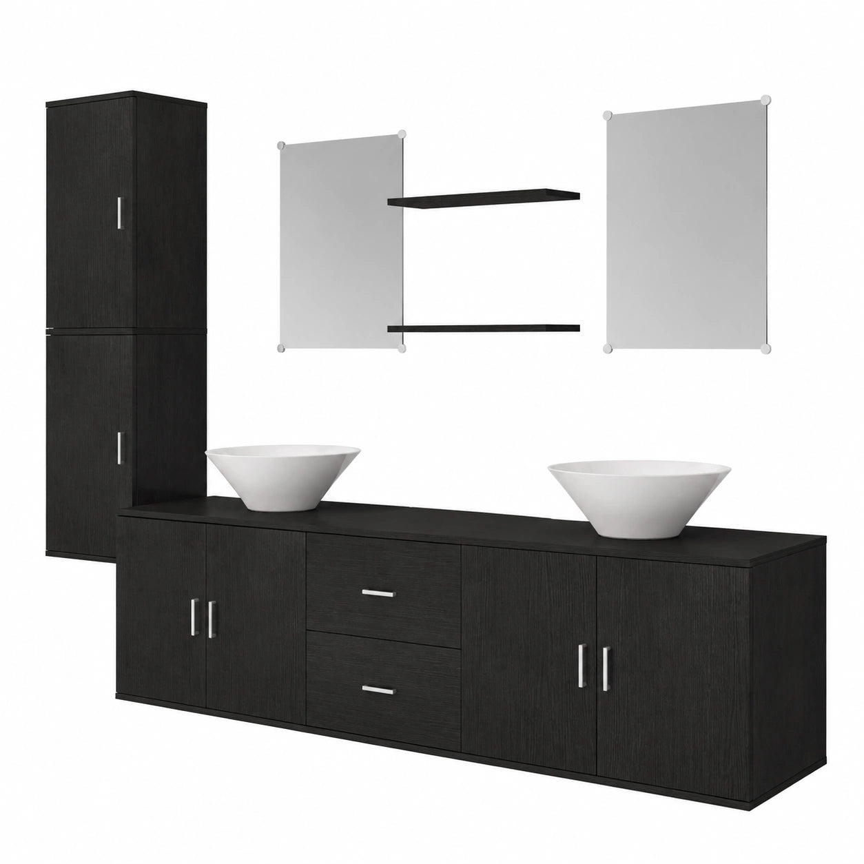 Ensemble de meubles de salle de bain, coloris noir, 9 pièces, pour la salle de bain