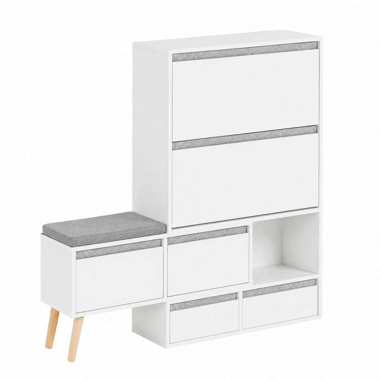Meuble à chaussures, avec 1 banc, avec rangement, avec tiroirs, 24 x 126 cm, pour l’entrée ou le couloir