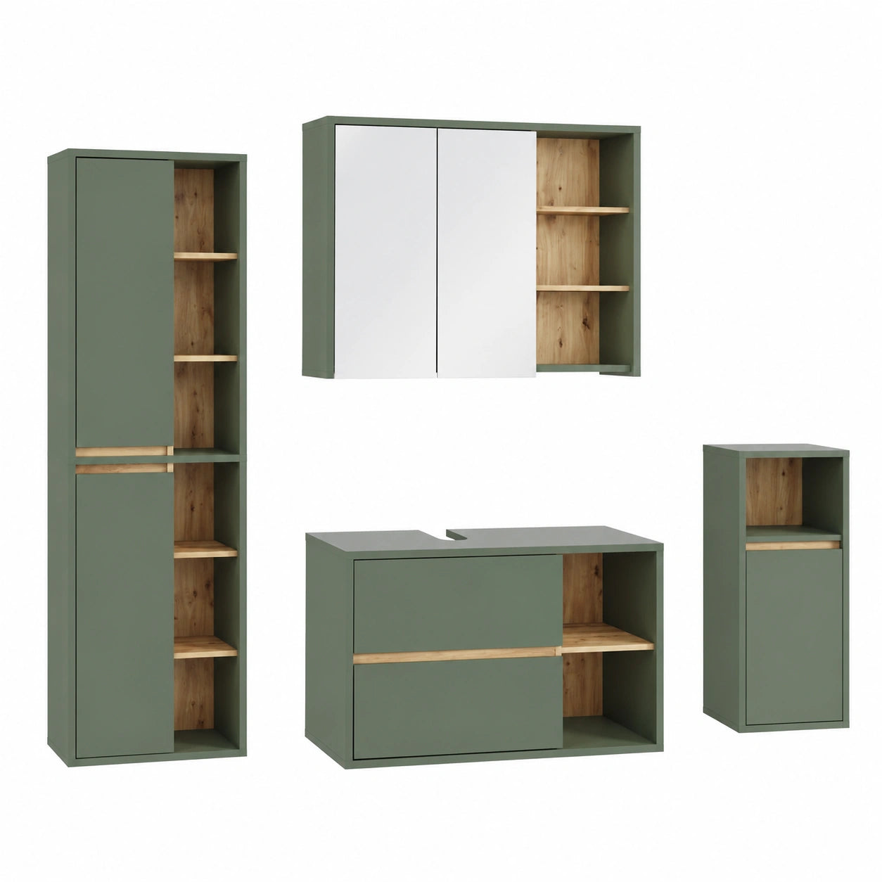 Ensemble de meubles de salle de bain, 4 pièces, coloris vert, pour la salle de bain