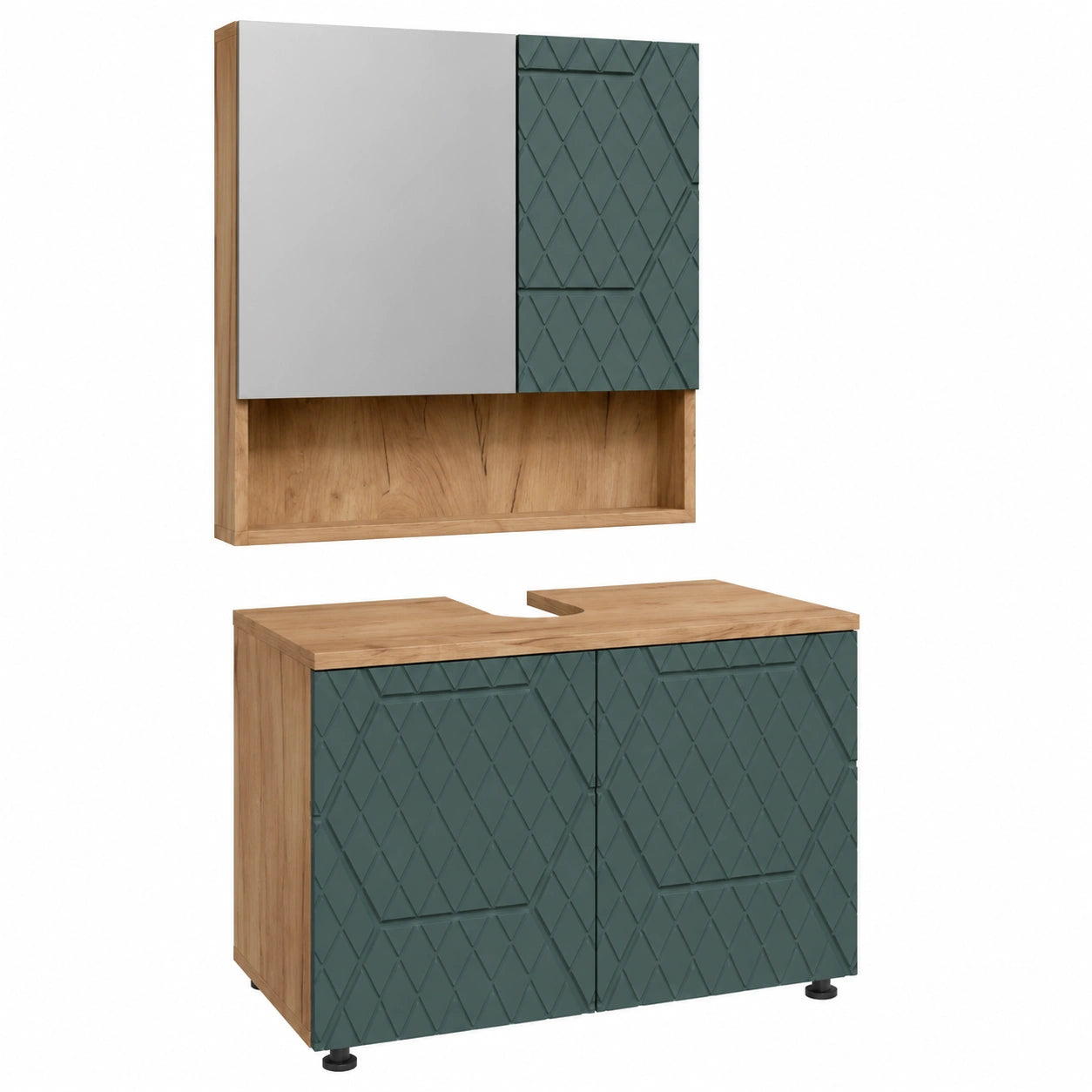 Ensemble de meubles de salle de bain, en chêne, coloris vert, pour la salle de bain