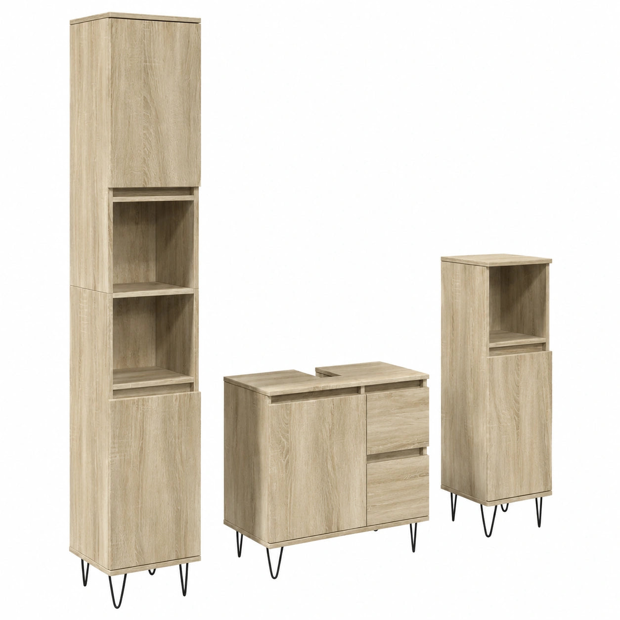 Ensemble de meubles de salle de bain, 3 pièces, en chêne, pour la salle de bain