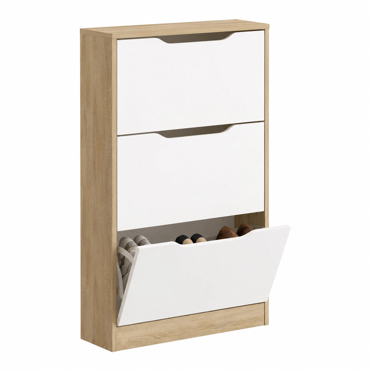 Meuble à chaussures, en chêne, avec portes, coloris blanc, pour l’entrée ou le couloir