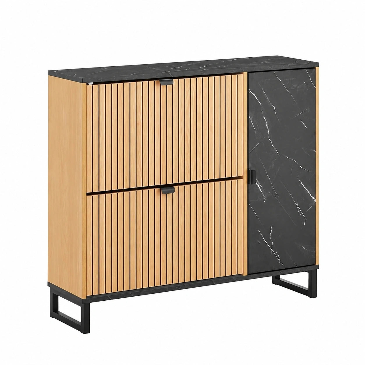 Meuble à chaussures, avec rangement, avec portes, coloris noir, 90 x 24 x 88 cm, pour l’entrée ou le couloir