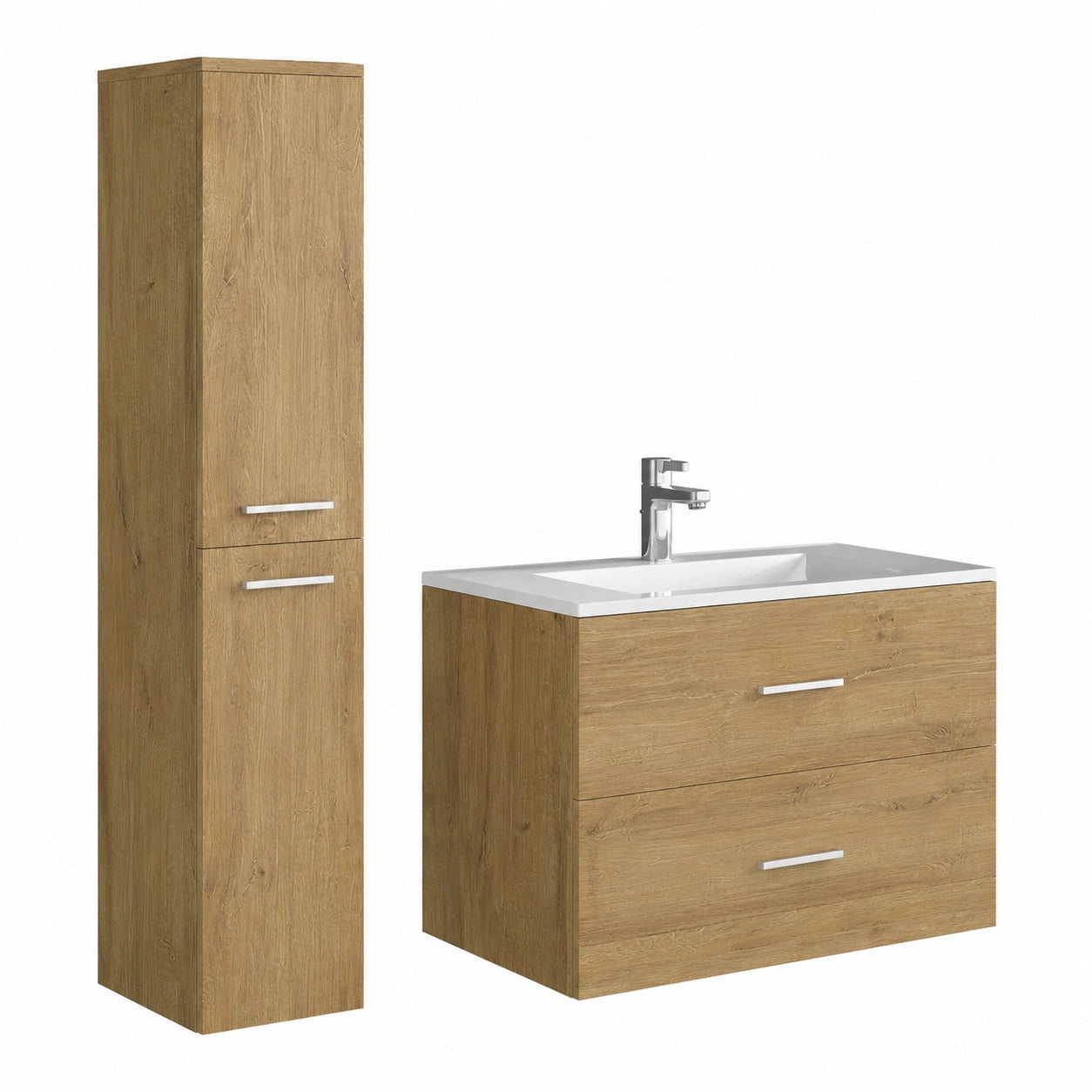 Ensemble de meubles de salle de bain, avec rangement, coloris naturel, pour la salle de bain