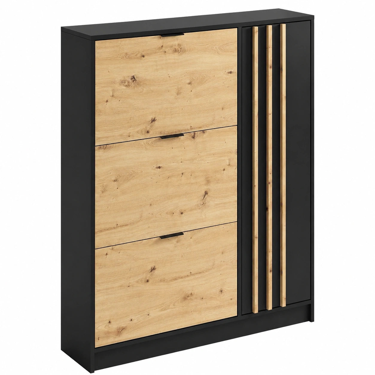 Meuble à chaussures, avec rangement, avec portes, coloris noir et naturel, pour l’entrée ou le couloir