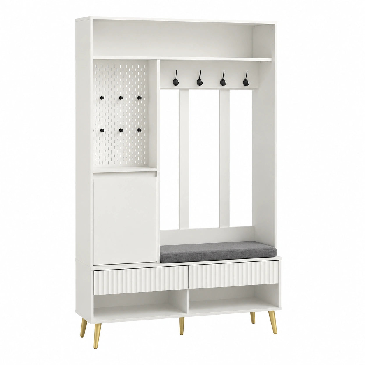Porte-manteau, avec rangement, coloris blanc, 100 x 35 x 180 cm, pour l’entrée ou le couloir